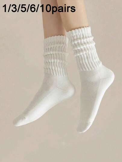 6 Paar Damen Einfarbige Weiße Crew Socken, Einfach & Modisch, Lässig & Vielseitig, Warm & Bequem, Weich & Dehnbar Crew Socken für den täglichen Gebrauch