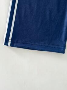 2pcs/Set Girls Casual Everyday Wear Fashion Letter Print Round Neck Short Sleeve T-Shirt And Long Pants Set, Summer - Navy Blue - View 9