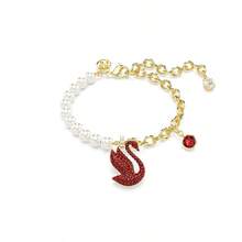Swarovski 施華洛世奇 SWAN 紅天鵝仿珍珠手鍊女手鐲手鍊女生日禮物送母親送女友送愛人聖誕禮物新年禮物生日禮物開學禮物結婚禮物 - 紅色 - 查看 1