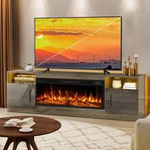 70 Inch Fireplace TV Stand Entertainment Center With 36" Fireplace, 70" Wooden TV Stand For TVs Up To 80", Media TV Console With High Gloss Storage Cabinet And 16 Colors LED Lights - 查看 1