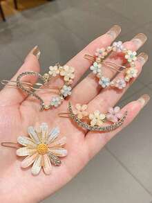 4pcs Girls Floral Petal Hair Clips Flower Hair Pins Decorative Hair Accessories, Mixed Color ZM0Y - 彩色 - 查看 2