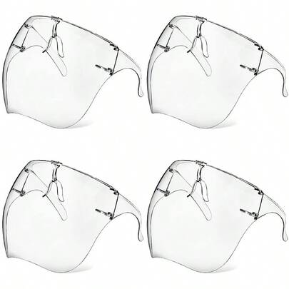 4 Pack Face Shield With Glasses Face Mask Shield Anti-Fog Clear Ultra Clear Reusable Protective Plastic Face Shield Mask Droplet Splash Guard For Women Men