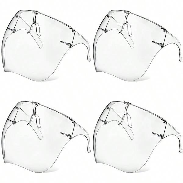Paquete de 4 Protectores faciales con gafas, máscara facial anti-vaho, ultra clara y reutilizable, protector facial de plástico contra salpicaduras de gotas para mujeres y hombres