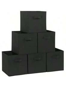 13"X13"X13" 6-Pack Foldable Storage Bins Collapsible Closet & Toy Organization Boxes Space Saving Fabric Cubes  For Shelves Black - 黑色 - 查看 6