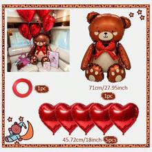 1个/13个71厘米可爱坐姿小熊铝箔气球,带金色蝴蝶结 - 搭配10英寸象牙色、香槟色、肤色乳胶气球。可爱的坐姿设计,适合生日、周年纪念、婚礼、情人节派对装饰、圣诞节装饰、婚礼仪式、节日庆典,可重复使用,轻便易携,是活动用品和庆祝活动的理想之选。 - 彩色 - 查看 18