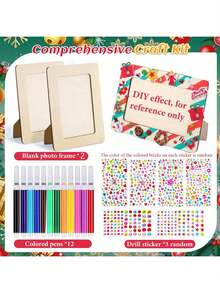 1/2/3 قطعة مجموعة إطار صورة فني لعيد الميلاد، إطار صورة خشبي DIY، إطار رسم للأطفال، المجموعة تشمل الراين ستونز، أقلام مائية، لديكور الإطار والمشاريع الفنية المخصصة، إطار عرض عمودي للمكتب، رسم غير مكتمل وإطار خشبي زخرفي، ديكور المنزل، عرض صورة مخصصة ومشاريع فنية هدايا لعيد الميلاد والتخرج