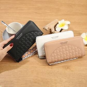 新款女士休闲多功能极简卡包长款钱包，可装零钱包、卡包、钱包、钱包、零钱包，复古风格，是送给女性的趣味礼物、教师节礼物、圣诞礼物的理想之选，还配有腕带和挂绳。