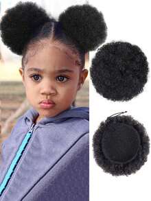 4Inch Afro Puff Drawstring Ponytail For Girls Kids  Small Size Synthetic Hair Buns Kinky Curly Hair Donut Chignon