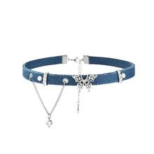 Butterfly Tassel Denim Series High-End Heart Choker Necklace Retro Blue Collar Chain - Denim Picture Color - View 1