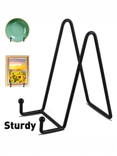 1pc Heavy Duty Black Metal Display Stand - Sturdy Base, Aluminum Display Tray Holder, Robust A-Frame Structure, Modern Minimalist Design, Suitable For Home, Office, Gallery Or Event Decor - Holds Photos, Plates, Books, Artworks - Space-Saving Vertical Storage Rack, Multipurpose Stand, Stylish Appearance, Durable Construction, Can Be Used As Photo Frame, Modern Art Easel, Plate Holder, Ideal For Office Workers And Interior Designers