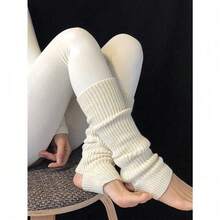 1 Pair Women Rib Knit White Leg Warmers, Fall/Autumn Socks, Y2k - trắng - Xem 2