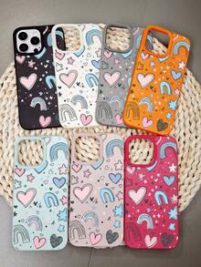 Cute Heart Rainbow Star Pattern Phone Case Cover With Fun Colorful Design Protective Shockproof Slim Fit Compatible With Iphone 17Promax/17Pro/17AIR/17/16Promax/16Pro/16Plus/16/15Promax/15Pro/15Plus/15/14Promax/14Pro/14Plus/14/13Promax/13Pro/13/12Promax/12Pro/12/11Promax/11Pro/11/XSMAX/X/XS - Mint Green - View 3