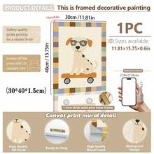 1pc, Canvas Wall Art, Framed Nursery Wall Art Charming Illustrations, Whimsical Children's Wall Decor Featuring Ducks, Dinosaurs And Puppies Adorable Animal Wall Art, Dreamy Nursery Decor Ideal For Children's Rooms, Nurseries, Playrooms, Kindergartens, Boys' Rooms, Girls' Rooms And Play Areas Waterproof. Perfect Party Gift - Multicolor - View 14