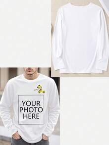 Disney 定制IP授权，米老鼠印花，男士长袖T恤定制服务，支持专属标语/创意设计/卡通人物/情侣/宠物照片/自拍/名人正面印花，圆领略弹力，时尚百搭长袖T恤，男士T恤。 - 白色 - 查看 4