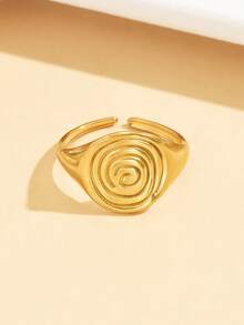 1pc Minimalist Geometric Open Ring, Adjustable Stainless Steel 18K Gold Plated Waterproof Jewelry For Daily Wear - Geometry - View 4