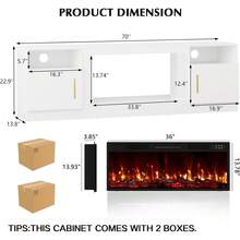 70 Inch Fireplace TV Stand Entertainment Center With 36" Fireplace, 70" Wooden TV Stand For TVs Up To 80", Media TV Console With High Gloss Storage Cabinet And 16 Colors LED Lights - 查看 2