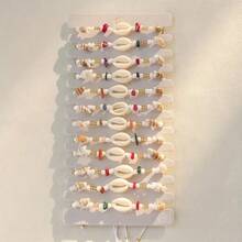 12 piezas Pulseras tejidas con elementos de playa oceánica, estrellas de mar, cuentas de turquesa y conchas (color y estilo aleatorios), tarjeta aleatoria incluida - Multicolor - Ver 10