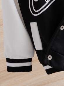 Toddler Baseball Jacket With Contrast Sleeves & Pants Set, Autumn/Winter - Black and White - View 5
