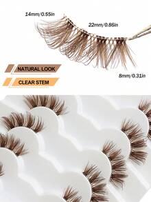 Asiteo 7 Pairs Brown Half-Strip False Eyelashes, Transparent Lash Stems, Cat Eye Shape, Long & Natural, Faux Mink Material, Fluffy & Soft, Create Natural Makeup, Suitable For Christmas Makeup, Christmas Gift - 棕色 - 查看 3