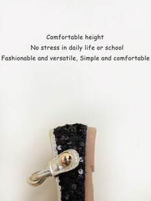 1 Pair Cute, Sweet, Elegant Sequin Patchwork Mary Jane Flat Shoes For Girls, Suitable For School, Commuting, All Seasons - Black - View 7