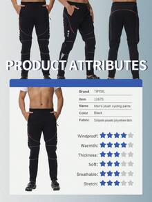 Men's Warm Fleece Sweatpants, Casual Zipper Pocket Wind-Resistant Cycling Pants, Suitable For Outdoor Activities In Autumn/Winter - Black - View 5