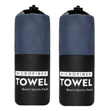 2/1 khăn tắm sợi nhỏ siêu thấm hút dùng cho bãi biển/bơi lội, khăn tắm bãi biển mềm mại hai mặt bằng vải nhung khô nhanh, khăn tập yoga/gym thể thao cầm tay màu trơn, đồ dùng cần thiết cho bãi biển, phụ kiện bãi biển, phao bơi - Màu xanh hải quân - Xem 18