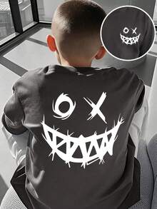 3pcs/Set Young Boys Graphic Print Short Sleeve T-Shirts - Dark Grey - View 1