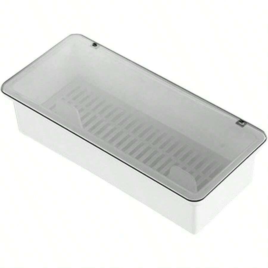 TFKI White Flatware Tray Kitchen Drawer Organizer With Lid And Drainer - Plastic Kitchen Cutlery Tray And Utensil Storage Container With Cover - 11.0 Inch Silverware Holder Drawer Organizer - 白色 - 查看 1