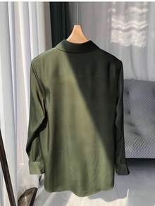 Camisa de manga larga con botones y cuello elegante y retro, deunicoloro, para uso casual u oficina, primavera/otoño