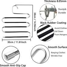 6-Pack Stainless Steel Non-Slip Clothes Hangers & Trouser Hangers: Space-Saving, Multi-Purpose S-Shaped Wardrobe Organizer, Suitable For Trousers, Jeans, Scarves, Towels, Leggings, Etc. - Silver - View 3
