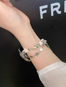 Correa de reloj de cadena de metal de concha de estrella compatible con Galaxy Watch 7/6/5/4 (40mm, 44mm, 47mm, 46mm, 41mm), Galaxy Watch 5 Pro (45mm), Galaxy Active 2, Galaxy The Watch 3 (18/20/22mm), compatible con HW Watch 5/4/3/2/1 y GT6/5/4/3/2, así como HW Watch Fit3/Fit4 y HW Band 8/9/10 NFC - Blanco - Ver 2