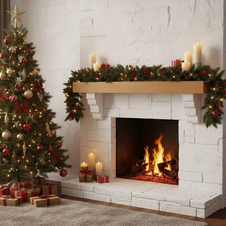 Binlin 48" Solid Wood Fireplace Mantel Shelf, 6" Height X 9" Width Floating Wall Mounted Shelf, Fir Wood Mantelpiece For Living Room, Kitchen Home Decor - 棕色 - 查看 3