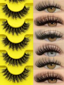 6 Pairs Volume Cat Eye Artificial Mink False Eyelashes Manga Fake Eyelashes Natural Fluffy Faux Eyelashes Cross Wispy Dramatic Volume Lashes Extension For Natural Look - Black - View 2