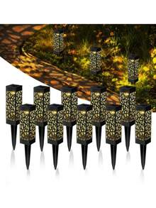 [Small Speaker] Outdoor Garden Solar Lawn Lamp, Rectangular Hollow Projection Lamp, Waterproof Design, Equipped With 200 MAh Battery, Made Of ABS Resin Material. Suitable For Outdoor Garden Ground Lighting, Night Lighting Of Family Terraces, Garden Lawn Path Lights, Can Also Be Used As A Gift For Holiday Parties Or Birthdays. - 暖光 - 查看 1