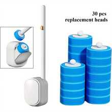Bathroom Toilet Replacement Head Toilet Brush For Home Use, One-Time Use Toilet Brush Without Holes, Set With 30 Replacement Sponge Pad Brush Heads, Wall-Hung Long Handle Toilet Cleaning Brush, Bathroom Cleaning Brush - Bộ cọ + 30 đầu cọ và bông mút - Xem 1
