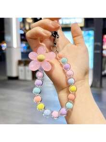 1件创意挂链手机壳链挂环女孩马卡龙INS风配饰串珠DIY手链贴纸挂件可爱创意挂绳钥匙扣水晶CCD手工吊坠 - 彩色 - 查看 8