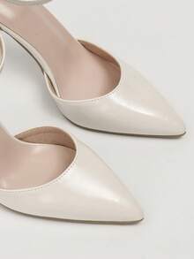 欧美风极简镂空女鞋，尖头细高跟凉鞋，适合婚礼穿着 - 米色 - 查看 4