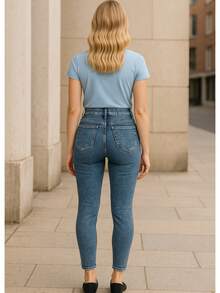 Pantalones Jeans Vaqueros Skiny Fit Informales para Mujer con Cremallera y Bolsillos Estilo Casual para el día a día Moda - Azul Acid - Ver 2