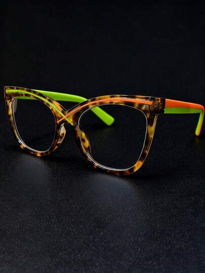 1pc Retro Chic Oversized Colorblock Cat Eye Unisex Casual Everyday Wear Decorative Clear Lens Glasses
