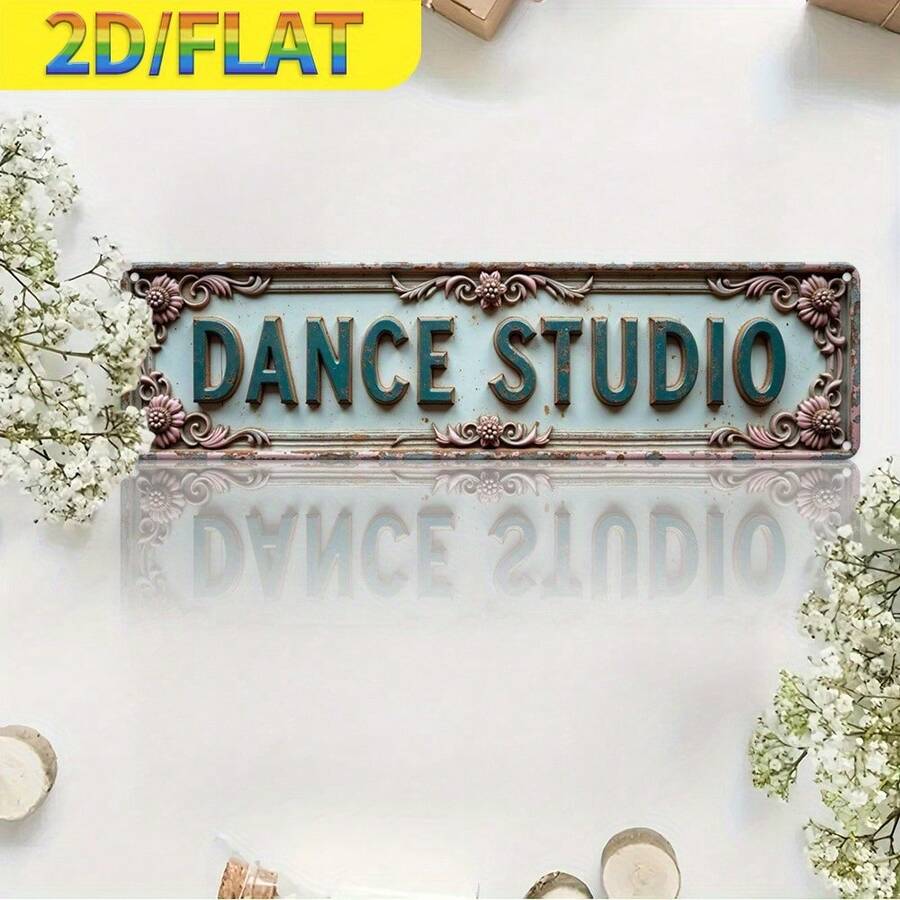 1pc Vintage Rustic Dance Studio Metal Wall Sign - 16"X4" Aluminum Decor With Floral Accents, Perfect For Home, Office, Bar, Cafe, Garage, Porch | Easy To Install, Durable Indoor/Outdoor Hanging - Nhiều màu - Xem 1
