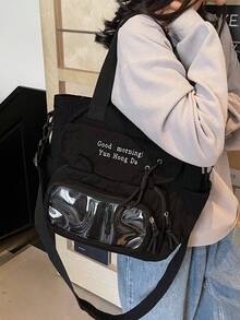 حقيبة كتف كبيرة السعة مزينة بالحروف الأولى، بتصميم جيب شفاف جديد، حقيبة مدرسية كورية متعددة الجيوب بأسلوب كوليج جديد، حقيبة كاجوال متعددة الوظائف للحمل عبر الجسم، حقيبة قماش مخملي متوسطة الحجم، حقيبة مدرسية بجيب شفاف من البي في سي لتخفيف الآلام، حقيبة مدرسية أدبية للمراهقين، حقيبة تسوق للطالبات، مناسبة للمراهقات وطالبات الجامعة، مثالية لحفظ الكتب والتسوق والتنقل والعودة للمدرسة وغيرها