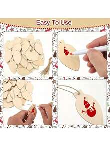 10pcs Round Wooden Crafts Wooden Chips Hand-Painted Holiday Supplies Christmas Tree Decoration Wooden Sign Graffiti - Brown - View 8