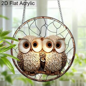 1 Piece, Animal Owl - Brown Owl 20cm Black Chain Transparent Acrylic Pendant Colored Sun Catcher Catching Board, Holiday Hanging Decoration Hanging, Holiday Gift