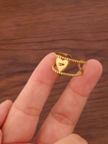 2 piezas/lote Anillos con forma de estrella de mar y corazón chapados en oro de 18K PVD, accesorios de acero inoxidable ajustables, base de anillo abierto geométrico de cadena ancha para hacer joyas DIY - Anillo DIY - Ver 5