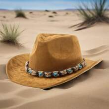 Cowboy Hat For Women Men Classic Wide Brim Western Suede Hat For Cowboys And Cowgirls - Dark Khaki - View 5