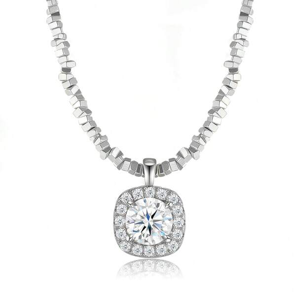 1pc 6.5mm Square Moissanite Necklace, S925 Silver Plated 18K Gold, Square Chain Design, Elegant Jewelry Suitable For Wedding, Party, Holiday, Christmas, Daily Wear