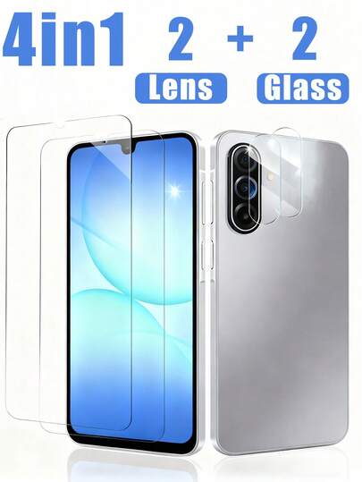 4-In-1 Set (2pcs Screen Protector + 2pcs Camera Lens Protector) Compatible With Samsung Galaxy A17/A16/A15/A14/A13/A55/A54/A05S/A36/A26/A56. Made Of Dual-Layer Shatterproof High-Definition Tempered Glass, [9H Hardness], [Impact Resistant], [Scratch Resistant].