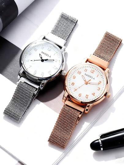 Women's Quartz Watch With Luminous Hands | Diamond-Cut Glass Dial | Adjustable Magnetic Strap - Daily Wear & Perfect Festival Gift For Her
