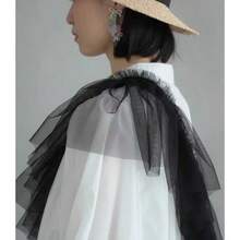 1pc Tulle Pleated Mini Skirt, Lace Shawl With Tie, Kawaii Ballet Style - Multicolor - View 4