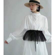 1pc Tulle Pleated Mini Skirt, Lace Shawl With Tie, Kawaii Ballet Style - Multicolor - View 7